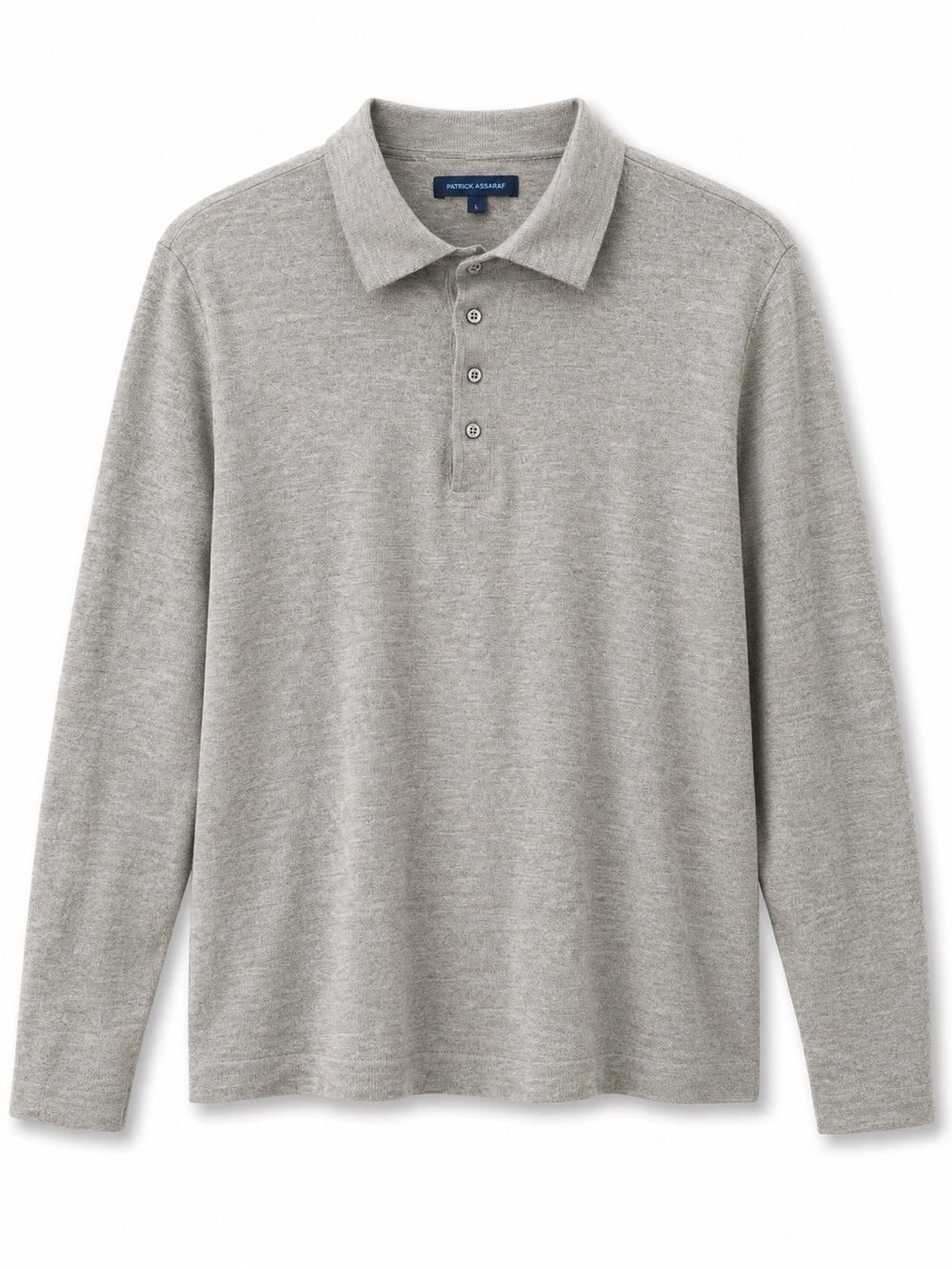Patrick Assaraf 100% Merino Wool Long Sleeve Polo - Beige/Grey - Size L
